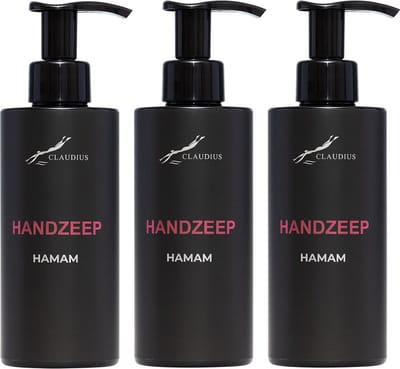 Handzeep Hamam 300 ml - met pomp - zwarte fles - set van 3 stuks - Voordeelverpakking