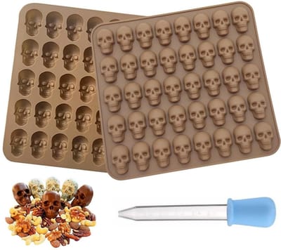 Dailygoods- Siliconen Vorm Doodshoofd - 2 Stuks - Snoepvormpjes - Chocolade - Gelei - IJsblokjes - Zeep - Snoepvorm