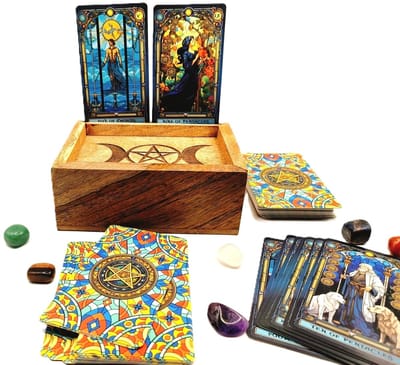 Tarot set Triple Moon - Tarotdeck in houten bewaardoos - Tarot Kado - Tarotdeck in doos