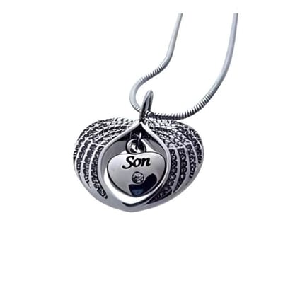 Aramat Jewels | Gedenkhangers | Stalen Ashanger Zoon | son-vleugels-3x2.5cm | |20mm | Staal | Volwassenen | Verkleurd niet