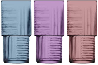 Lav gekleurde longdrinkglazen (3-delige) glazen Set 400 ml – Gekleurd Riffelontwerp