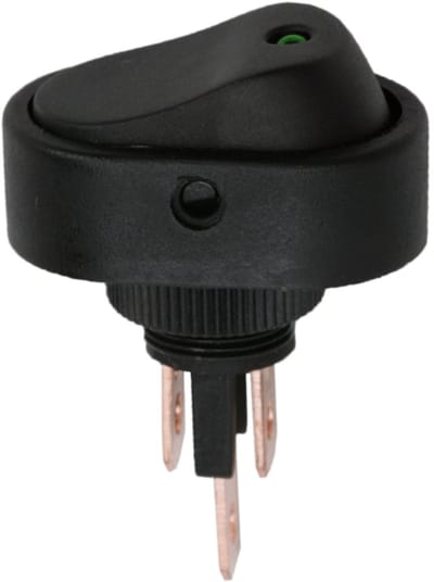 5x Verlichte Wipschakelaar SPST ON-OFF - Rocker Switch 12V DC 20A - Inbouw Schakelaar Met Groene LED Indicatie Voor Voertuigen En Bedieningspanelen - Montagegat 12,5mm - Aansluitingen 6,3mm - Verkoopeenheid 5 Stuks [09047ZO]