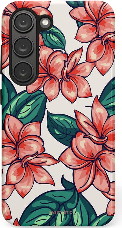 Casetastic hoesje geschikt voor Samsung Galaxy S23 - Dubbellaagse bescherming - Bloemenparadijs - Fashion Case - Petrol Koraal Perzik Wit