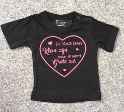 Logostar Aankondiging bekendmaking zwangerschap, tekst Ik mag dan klein zijn maar ik word grote zus © Baby T-shirt 104