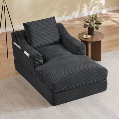 KOMHTOM - Moderne minimalistische luie fauteuil - Corduroy - Ruime eenpersoonsbank - Ontspanningsbank voor woonkamer en slaapkamer - Dubbelaags ontwerp - Uit te klappen tot een bed