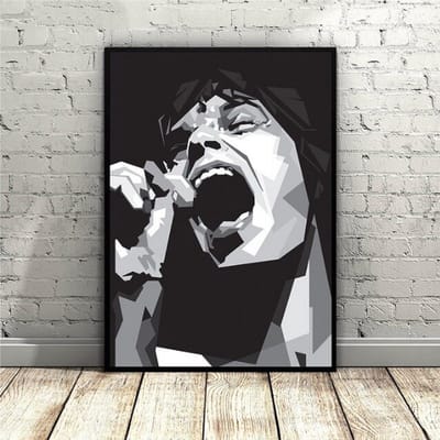 Allernieuwste.nl® Canvas Schilderij * Mick Jagger Rolling Stones Art * - Modern Grafisch - zwart-wit - 50 x 75 cm