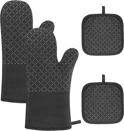 Hittebestendige Ovenhandschoenen en Pannenlappen - 2 Stuks Katoen - Zwart