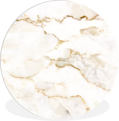 WallCircle® Wandcirkel 150x150 cm - Muurcirkel Marmer - Kalk - Goud - Luxe - Marmerlook - Wit - Muurdecoratie woonkamer - Wanddecoratie slaapkamer - Kamer decoratie accessoires - Ronde schilderijen