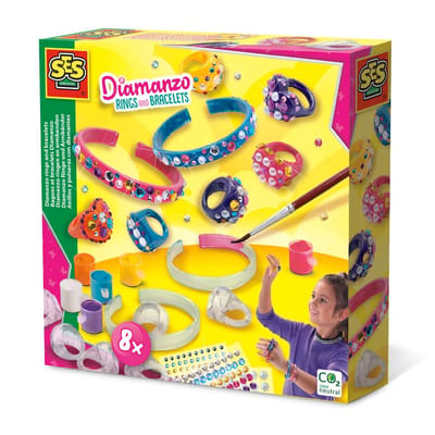 SES Creative - Hobby Pink - Diamanzo Ringen en Armbanden - Knutselen Meisjes - Sieraden Maken - 6 Ringen en 2 Armbanden - Vanaf 6 jaar