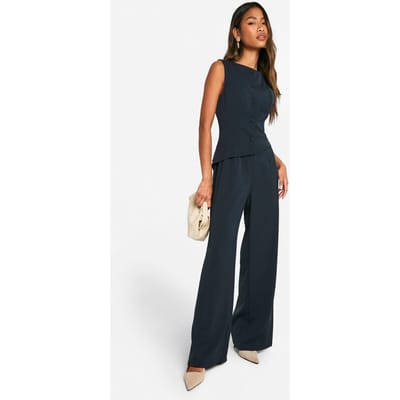 boohoo Dames Waistcoat Wide Leg Jumpsuit | Marineblauw | Maat: 36