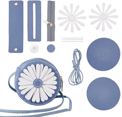 Dailygoods - WADORN Doe-het-zelf tas naaikit, doe-het-zelf handwerk mooie schoudertas naaimaterialen schattige bloem naaipatroon ronde tas kit handgemaakte accessoires, blauw