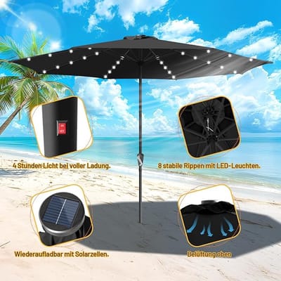 Parasol 2x3 m Bellavero Groen – Tuinparasol met UV-bescherming, LED-verlichting, Kurkmechanisme en Kippfunctie – Ideaal voor Terras, Balkon, Strand en Outdoor Gebeurtenissen – Bellavero