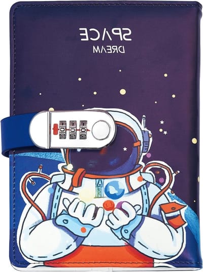 A5 Notitieboek met Code (Astronaut of Ruimte Ontwerp), PU Leren Schrijfboek met Slot, Perfect voor Kantoor, School en Cadeaus, 210 x 145mm