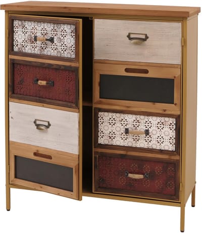 Apothekerskast MCW-O79, kast met hoge opbergvakken, vintage shabby-look 94x80x35cm, rood/blauw