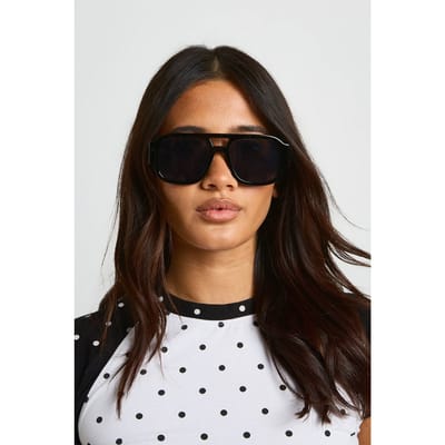 boohoo Dames Pilotenzonnebril Met Dikke Montuur | Zwart