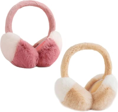 Warme opvouwbare oorbeschermers - Winter comfortabele pluche hoofdtelefoon - Tweekleurige oorbeschermers voor vrouwen - 2 stuks