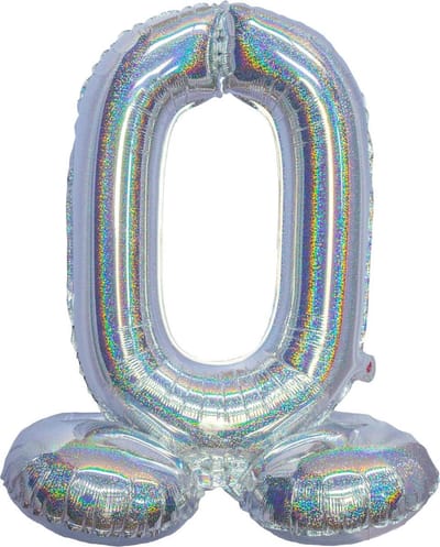 Folieballon cijfer 0 holografisch zilver 82 cm
