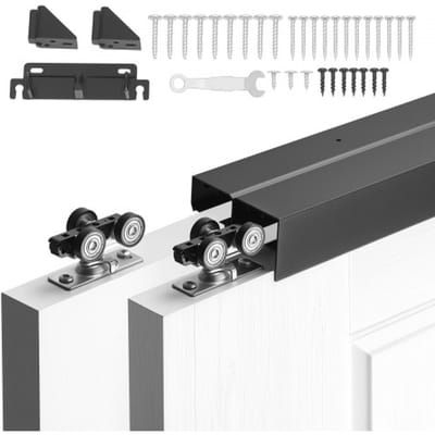 VEVOR Bypass Schuifdeurrailsysteem 1829 mm, Dubbele Schuifdeurrail van Aluminiumlegering, Schuifdeursysteem voor Kasten (25-45 mm Dikte / 951 mm Breedte), Soepele en Stille Werking, Zwart