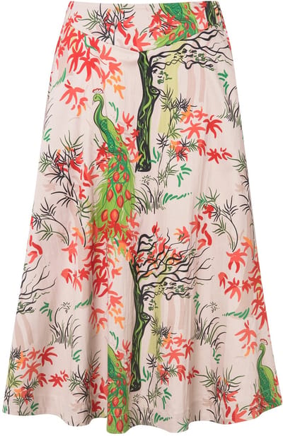 Ulla Popken - Dames - Rok bloemenprint A-lijn comfortabele tailleband zakken - Lichte perzik - Maat 50+