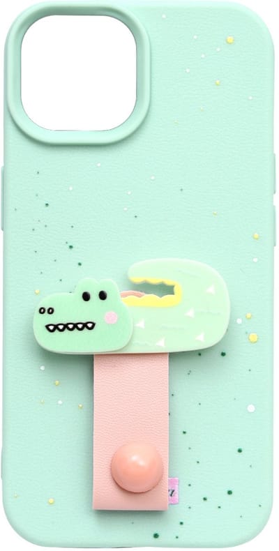 Casemania Hoesje Geschikt voor Apple iPhone 11 - Groen - Siliconen Back Cover met Vingerhouder - Krokodil Telefoonhoesje met Ring - Crocodile Softcase Backcover - Telefoon Grip - Kinderen