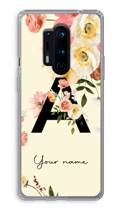 Gepersonaliseerd - Case Company® - Hoesje geschikt voor OnePlus 8 Pro hoesje - Flirty Flowers Monogram - Soft Cover Telefoonhoesje - Bescherming aan alle Kanten en Schermrand