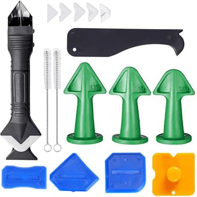 17 STUKS Kitverwijdergereedschap 3 in 1 Metalen Schraper met 6 Siliconen Pads Voegmiddel Hoekschrapers Kitten 17 PCS veelkleurig