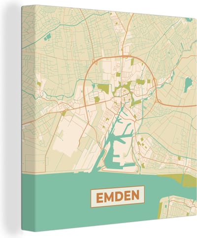 Canvas Schilderij Plattegrond - Kaart - Stadskaart - Emden - Vintage - 20x20 cm - Wanddecoratie