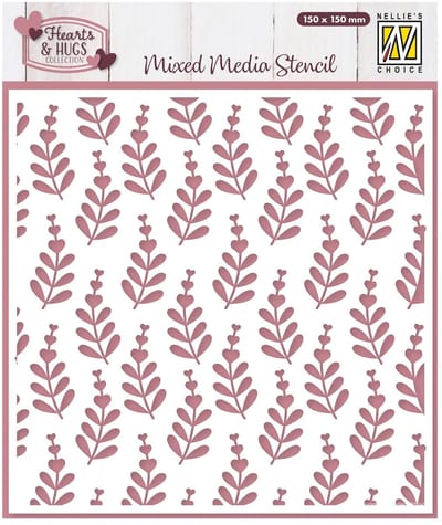 MMS4K-081 Nellie Snellen Mixed Media Stencil Heart Branches - hart takjes - herderstasjes - blaadjes