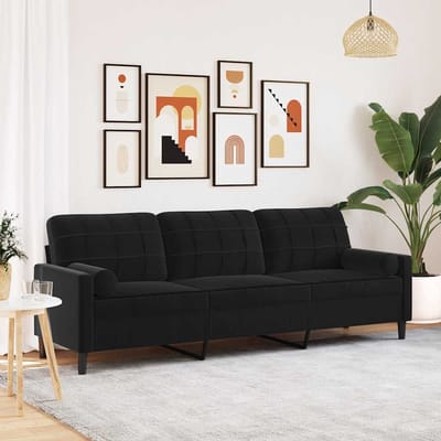 vidaXL - 3-zitsbank - met - sierkussens - 210 - cm - fluweel - zwart
