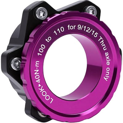 Adaptateur Center Lock pour Vélo Alliage d'Aluminium 100mm vers 110x15mm Adaptateur de Rotor de Frein à Disque 6 Boulons Entretoise de Moyeu pour Axe Traversant 15mm violet