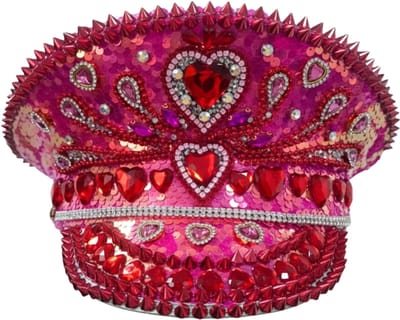 Carnaval Admiraal Pet Luxe Valentijn Roze - Met Steentjes en Pailletten - Volwassenen - One Size - Unisex
