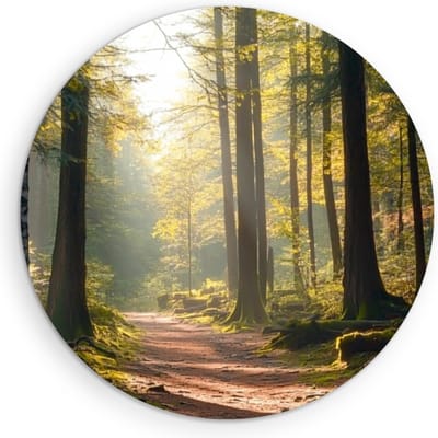 Saammp Muurcirkel Hout - Natuur - Pad - Bos - landschap - Ø 90 - Wandcirkel - Wanddecoratie Cirkel - Muurdecoratie Woonkamer - Slaapkamer decoratie - Rond Schilderij