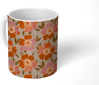 Mok - Koffiemok - Bloemen - Motief - Retro - Mokken - 350 ML - Beker - Koffiemokken - Theemok
