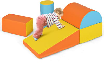 COSTWAY 5-Delige Klim en Kruipactiviteitenspeelset voor Kinderen Lichtgewicht Blokken van Zacht Schuim voor de Ontwikkeling