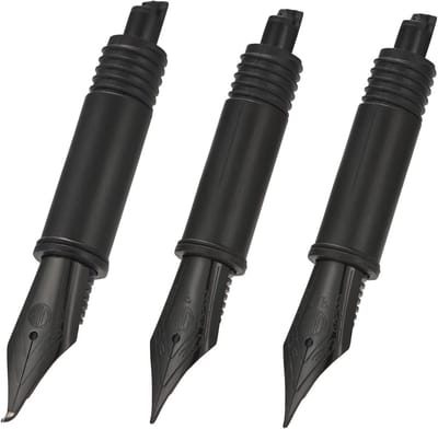 Set van 3 zwarte reservoarpennen met fijne, extra fijne en gebogen punten voor schrijfplezier en precisie, geschikt voor diverse modellen