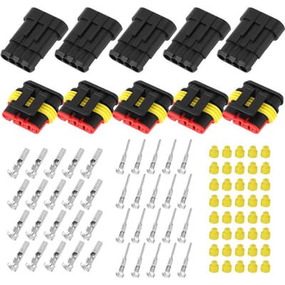 5 Kits 4-pins Waterdichte Elektrische Draadconnector Stekker voor Auto black