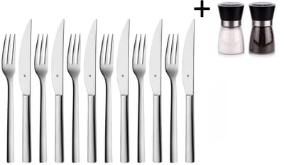 WMF Steakbestek Nuova 12-delig - Inclusief GRATIS Cookinglife Peper- en Zoutmolenset