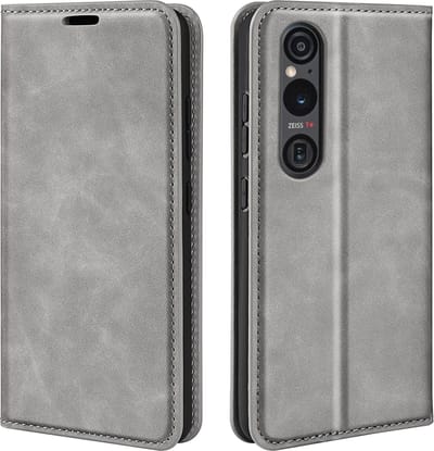 MobyDefend Hoesje - Geschikt voor Sony Xperia 1 VI - Luxe Wallet Bookcase (Magnetische Sluiting) - Grijs