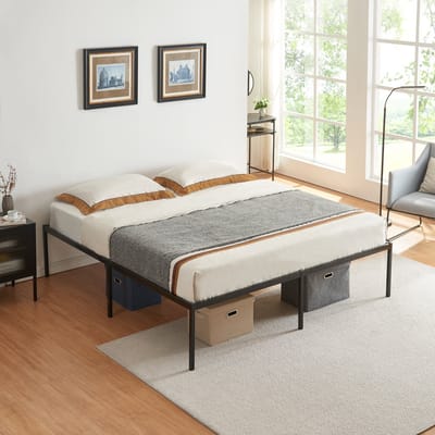 Metalen bed tweepersoonsbed Vårdö met bedbodem 180x200 cm zwart [en.casa]