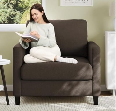 Eenzitsbank - Relaxstoel Comfortabel met Armleuning en Rugleuning - Gestoffeerd Mini Bank - Fauteuil Leesstoel geschikt voor Woonkamer Kantoor of Werkkamer - Bruin