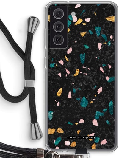 Case Company® - Hoesje met koord geschikt voor Samsung Galaxy S21 FE hoesje met Koord - Terrazzo N°10 - Telefoonhoesje met Zwart Koord - Bescherming aan alle Kanten en Over de Schermrand