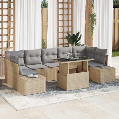 vidaXL - Bankstel - 8 - st - Beige - en - Lichtgrijs - poly - rattan