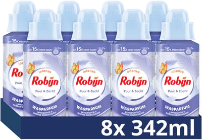 Robijn - Intense Wasparfum - Puur & Zacht - 8 flessen x 342 ml - Voordeelverpakking