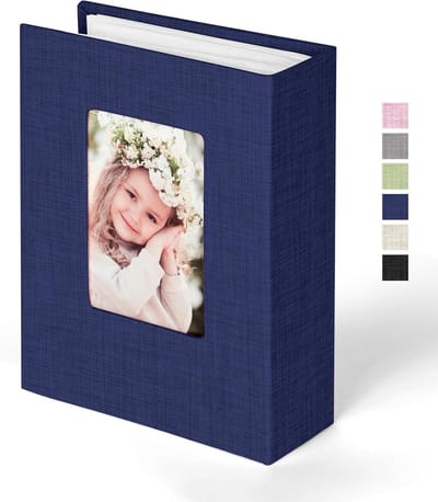 Fotoalbums 6x4 met 100 Compartimenten, Insteekbare Mini Linnen Album Boek, Grote Capaciteit voor Bruiloften, Familie en Baby Herinneringen (Donkerblauw)