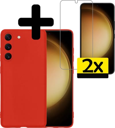 Hoesje - Met 2x Screenprotector - Geschikt voor Samsung Galaxy S23 - Sterk & Shockproof - Back Cover - Siliconen Case - Telefoon Hoes - Telefoonhoesjes - Rood