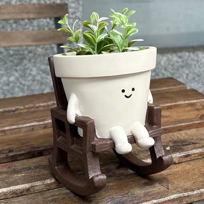 Dailygoods- Bloempot met Gezicht - Schattige Plantenpot - Unieke Zitting - Schommelstoel - Voor Binnen/Buiten - Geschikt voor Kamer/Terras
