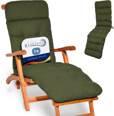 Beautissu Flair DC Deckchair Kussen 200x50x8 cm Olijfgroen – Ligstoelkussen