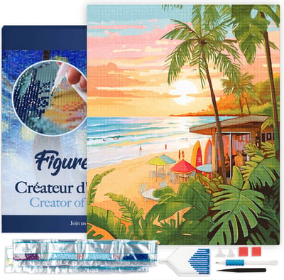 Figured'Art Diamond Painting set Volwassenen 40x50 cm met lijst Surfclub - 5D DIY Art full drill vierkante diamant - Canvas al ingelijst