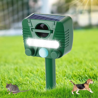 Ultrasone Kat Afschrikker met PIR Sensor, Zonne-energie Tuin Afschrikmiddel, Waterdichte Dierenbeschermer met 5 Instellingen en Grondpen