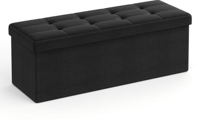Opbergpoef OSKAR met Opbergruimte – Zwart – Opvouwbare Zitbank 110 cm